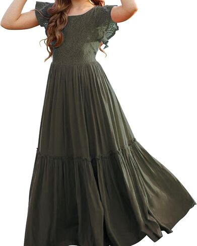 Girls' Dresses,Girls' Dresses 12-14 Breathable Fabric & Elastic Waist,Flower Girls Dress for Weddings & Parties in Saudi Arabia