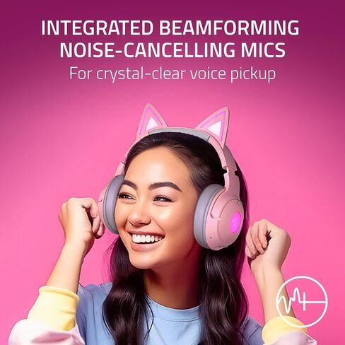 Razer Kraken Kitty V2 BT Wireless RGB Headset: Chroma RGB Kitty Ears & Earcups - Bluetooth 5.2-40 mm Drivers - Noise-Cancelling Mics - Lightweight - 40 Hr Battery w/Type C Charging - Quartz Pink in Saudi Arabia