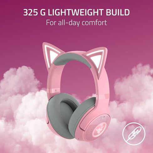Razer Kraken Kitty V2 BT Wireless RGB Headset: Chroma RGB Kitty Ears & Earcups - Bluetooth 5.2-40 mm Drivers - Noise-Cancelling Mics - Lightweight - 40 Hr Battery w/Type C Charging - Quartz Pink in Saudi Arabia