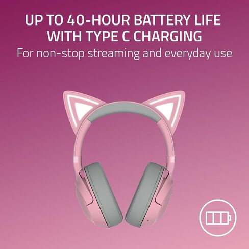 Razer Kraken Kitty V2 BT Wireless RGB Headset: Chroma RGB Kitty Ears & Earcups - Bluetooth 5.2-40 mm Drivers - Noise-Cancelling Mics - Lightweight - 40 Hr Battery w/Type C Charging - Quartz Pink in Saudi Arabia
