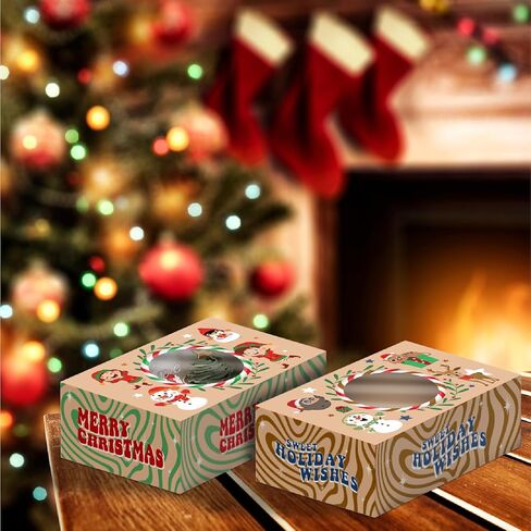 Easykart 12 PCs Christmas Bakery Cookie Gift Box (8.75" x 5.75" x 2.75") in 3 Designs, Colorful Patterns with Window for Pastries, Cupcakes, Cookies, Brownies, Donuts, and Gift-Giving in Kuwait