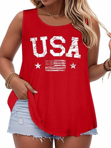 Plus Size American Flag Shirts Women 4th of July Tank Tops Patriotic USA Sleeveless Graphic Tees Casual Plus Size Tops in Kuwait
