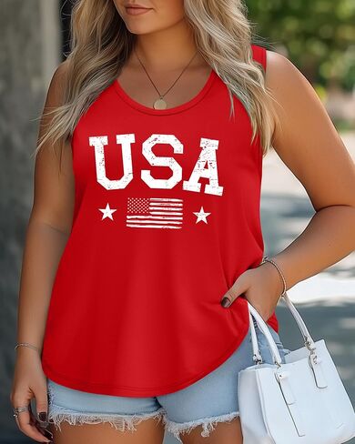 Plus Size American Flag Shirts Women 4th of July Tank Tops Patriotic USA Sleeveless Graphic Tees Casual Plus Size Tops in Kuwait