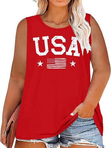 Plus Size American Flag Shirts Women 4th of July Tank Tops Patriotic USA Sleeveless Graphic Tees Casual Plus Size Tops in Kuwait