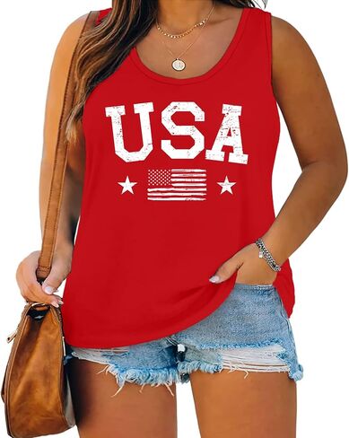 Plus Size American Flag Shirts Women 4th of July Tank Tops Patriotic USA Sleeveless Graphic Tees Casual Plus Size Tops in Kuwait