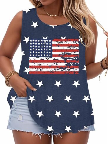 Plus Size American Flag Shirts Women 4th of July Tank Tops Patriotic USA Sleeveless Graphic Tees Casual Plus Size Tops in Kuwait