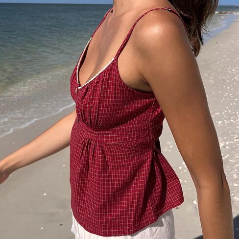Women Floral Print Cami Top Y2k Spaghetti Strap Lace Camisole Fairy Grunge Scoop Neck Button Down Tie Back Tank Top in Kuwait