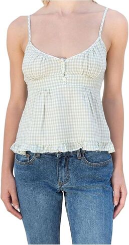 Women Floral Print Cami Top Y2k Spaghetti Strap Lace Camisole Fairy Grunge Scoop Neck Button Down Tie Back Tank Top in Kuwait