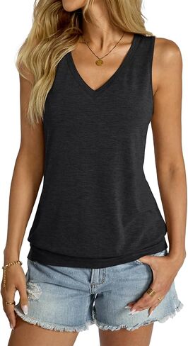 Womens V Neck Tank Tops Sleeveless Banded Hem Shirts Loose Fit Summer Outfits Clothes 2025 in Kuwait