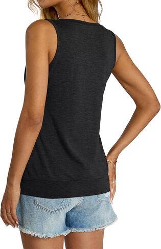 Womens V Neck Tank Tops Sleeveless Banded Hem Shirts Loose Fit Summer Outfits Clothes 2025 in Kuwait