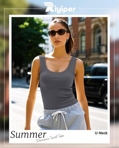 RIYIPER 4 Pack Women's Racerback Tank Tops Cotton Purted Syclouts Sliceveless Dirtts Disual Athletic Gym Gym Basic Tee in Kuwait