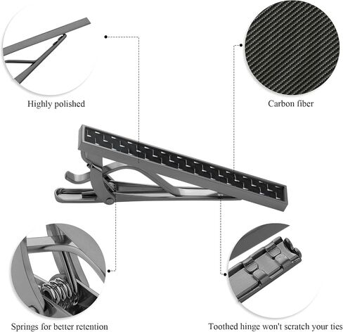 Tie Clips for Men Gold Silver Gun Black, TAIGRAMA Tie Bar and Tie Pin Carbon Fiber for Regular Ties and Skinny Ties, Unique Tie Clip Tie Clasp Suitable for Wedding Anniversary Business and Best Gift in Kuwait