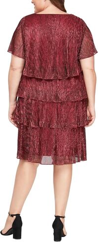 S.L. Fashions Women's V-Neck Tiered Boudre Cocktail Dress with Crystal Beaded Detail, Wedding Guest Gown (Plus Size) in Saudi Arabia