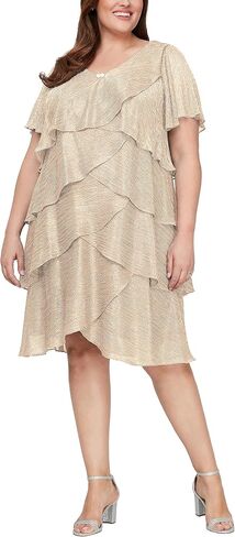 S.L. Fashions Women's V-Neck Tiered Boudre Cocktail Dress with Crystal Beaded Detail, Wedding Guest Gown (Plus Size) in Saudi Arabia