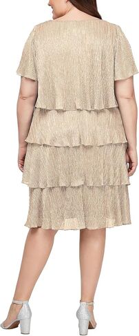 S.L. Fashions Women's V-Neck Tiered Boudre Cocktail Dress with Crystal Beaded Detail, Wedding Guest Gown (Plus Size) in Saudi Arabia