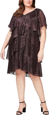 S.L. Fashions Women's V-Neck Tiered Boudre Cocktail Dress with Crystal Beaded Detail, Wedding Guest Gown (Plus Size) in Saudi Arabia