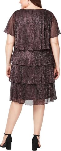 S.L. Fashions Women's V-Neck Tiered Boudre Cocktail Dress with Crystal Beaded Detail, Wedding Guest Gown (Plus Size) in Saudi Arabia