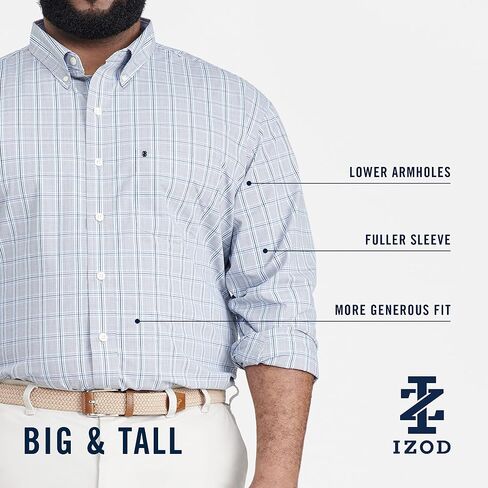 IZOD Men's Big and Tall Performance Comfort Long Sleeve Plaid Button Down in Saudi Arabia
