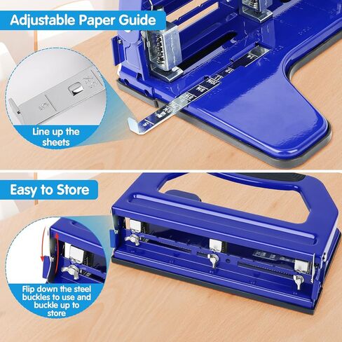 AFMAT Heavy Duty 3 Hole Punch, 50-Sheet 2 Hole Punch, 50% Reduced Effort 3-Hole Puncher, Adjustable Three Hole Punch 2 Hole Paper Punch, Metal Paper Puncher w/Large Chip Tray, Metal Paper Guide in Kuwait