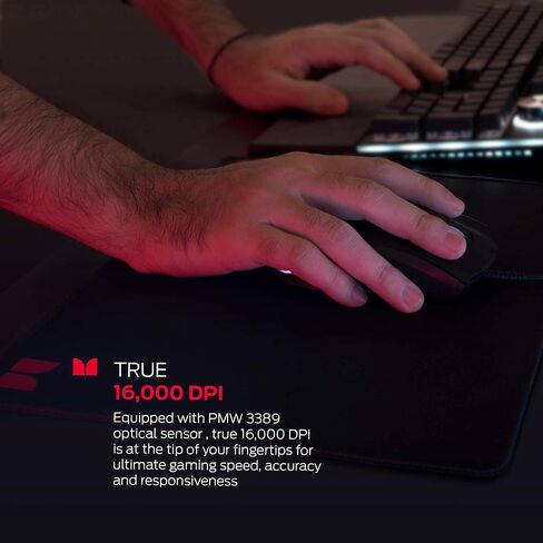 ماوس ألعاب سلكي Monster Alpha 9.0 RGB، أزرار قابلة للتخصيص، إضاءة LED قابلة للبرمجة، 16000 نقطة في البوصة قابلة للتعديل، ماوس ألعاب كمبيوتر بصري مريح مع برنامج قابل للتخصيص - لألعاب الكمبيوتر in Saudi Arabia