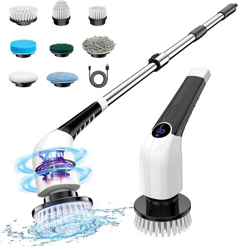 Keimi Electric Spin Scrubber, 2023 New Cordless Scrubber with 7 Replaceable Scrubber Heads, Adjustable Speeds and Extension Handle, Rechargeable Shower Cleaning Brush for Bathtub, Grout, Tile, Floor in Kuwait