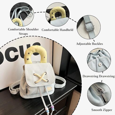 Women Denim Backpack Drawstring Rucksack Casual Style Lightweight Daypack Jean Purse Small Handbag Tote Bag Cute Top Handle Bag Fashion Shoulder Bag for Travel Work Shopping Dark Bule in Saudi Arabia