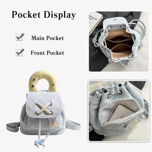 Women Denim Backpack Drawstring Rucksack Casual Style Lightweight Daypack Jean Purse Small Handbag Tote Bag Cute Top Handle Bag Fashion Shoulder Bag for Travel Work Shopping Dark Bule in Saudi Arabia
