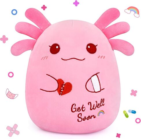 Get Well Soon Axolotl Plush Toy, Pink Axolotl Get Well Soon Gift for Kids Women,Soft Stuffed Animal Cute Pink Huggable Pillow Kawaii Plushies Gift for Girls Boys in Kuwait