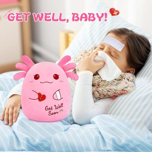 Get Well Soon Axolotl Plush Toy, Pink Axolotl Get Well Soon Gift for Kids Women,Soft Stuffed Animal Cute Pink Huggable Pillow Kawaii Plushies Gift for Girls Boys in Kuwait