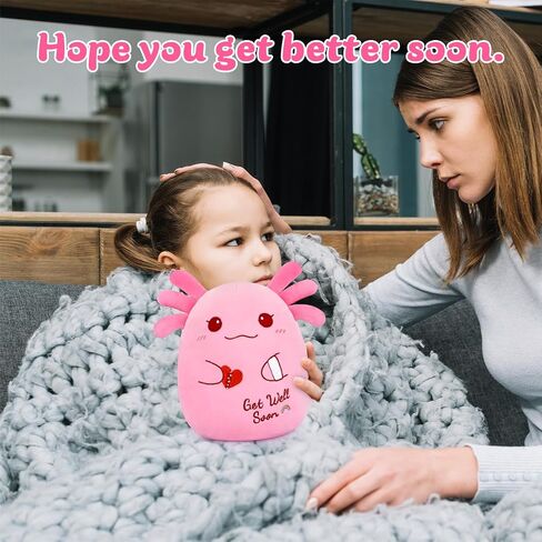 Get Well Soon Axolotl Plush Toy, Pink Axolotl Get Well Soon Gift for Kids Women,Soft Stuffed Animal Cute Pink Huggable Pillow Kawaii Plushies Gift for Girls Boys in Kuwait