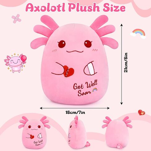Get Well Soon Axolotl Plush Toy, Pink Axolotl Get Well Soon Gift for Kids Women,Soft Stuffed Animal Cute Pink Huggable Pillow Kawaii Plushies Gift for Girls Boys in Kuwait