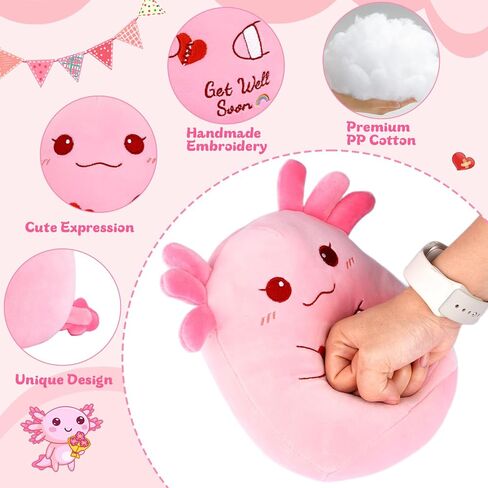 Get Well Soon Axolotl Plush Toy, Pink Axolotl Get Well Soon Gift for Kids Women,Soft Stuffed Animal Cute Pink Huggable Pillow Kawaii Plushies Gift for Girls Boys in Kuwait
