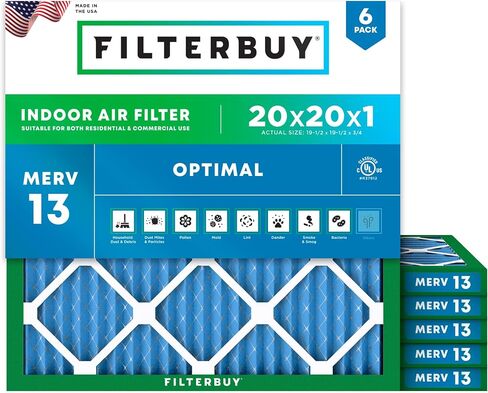 فلتر هواء 20x20x1 MERV 13 OptimDefense (6 عبوات) استبدال فلاتر الهواء الفرن HVAC مطوي (الحجم الفعلي: 19.50 x 19.50 x 0.75 بوصة) in Saudi Arabia