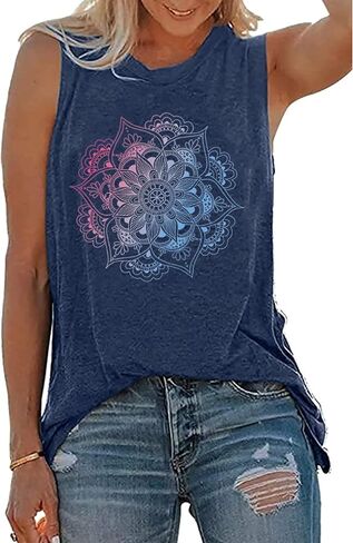Tank Tops for Women Summer T Shirts Sleeveless Casual Loose Tops Beach Vacation Graphic Tees Mandala Tanks in Saudi Arabia