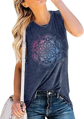 Tank Tops for Women Summer T Shirts Sleeveless Casual Loose Tops Beach Vacation Graphic Tees Mandala Tanks in Saudi Arabia