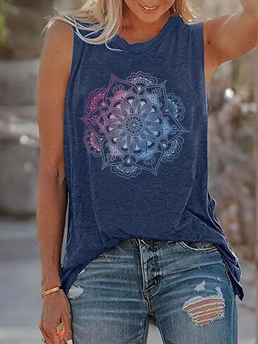 Tank Tops for Women Summer T Shirts Sleeveless Casual Loose Tops Beach Vacation Graphic Tees Mandala Tanks in Saudi Arabia