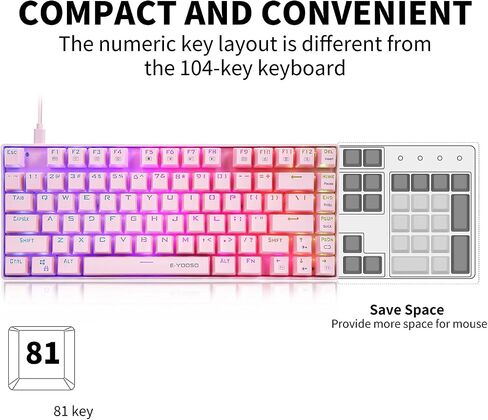 HUO JI Z-88 PRO RGB Mechanical Gaming Keyboard, Blue Switch, LED Backlit, Water Resistant, E-Yooso 60% Compact 81 Keys Anti-Ghosting for Mac, PC, Black in Saudi Arabia