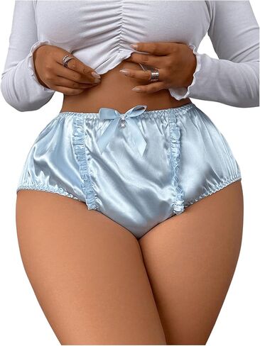 Verdusa Women's Plus Size Bowknot Ruffle Satin Banty Banty High Weist Bourds in Saudi Arabia