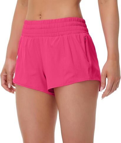 MCEDAR Women's High Waisted Athletic Running Shorts with Mesh Liner Zipper Pocket Quick-Dry Workout Shorts for Training, Gym in Kuwait