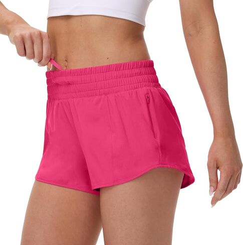 MCEDAR Women's High Waisted Athletic Running Shorts with Mesh Liner Zipper Pocket Quick-Dry Workout Shorts for Training, Gym in Kuwait