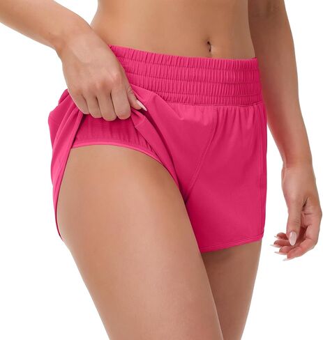 MCEDAR Women's High Waisted Athletic Running Shorts with Mesh Liner Zipper Pocket Quick-Dry Workout Shorts for Training, Gym in Kuwait