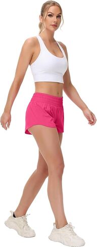 MCEDAR Women's High Waisted Athletic Running Shorts with Mesh Liner Zipper Pocket Quick-Dry Workout Shorts for Training, Gym in Kuwait