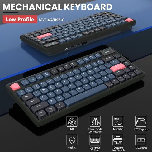 A.JAZZ AK832 Wireless Mechanical Gaming Keyboard 75% Low Profile Gasket with 2.4Ghz/Bluetooth 5.0/Type-c Wired Coiled Cable White Backlight NKRO TKL for Win Mac Gamer Typist (Star Night/Red Switch) in Kuwait