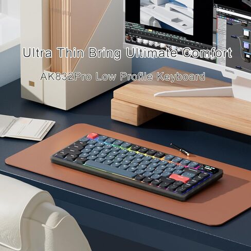 A.JAZZ AK832 Wireless Mechanical Gaming Keyboard 75% Low Profile Gasket with 2.4Ghz/Bluetooth 5.0/Type-c Wired Coiled Cable White Backlight NKRO TKL for Win Mac Gamer Typist (Star Night/Red Switch) in Kuwait
