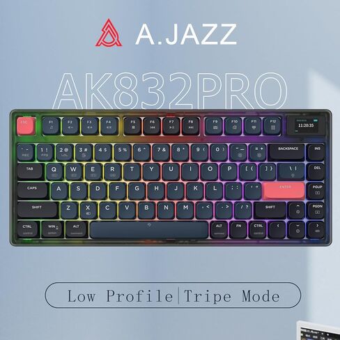 A.JAZZ AK832 Wireless Mechanical Gaming Keyboard 75% Low Profile Gasket with 2.4Ghz/Bluetooth 5.0/Type-c Wired Coiled Cable White Backlight NKRO TKL for Win Mac Gamer Typist (Star Night/Red Switch) in Kuwait