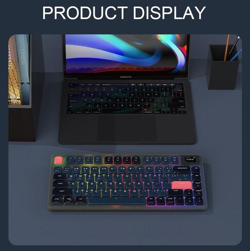 A.JAZZ AK832 Wireless Mechanical Gaming Keyboard 75% Low Profile Gasket with 2.4Ghz/Bluetooth 5.0/Type-c Wired Coiled Cable White Backlight NKRO TKL for Win Mac Gamer Typist (Star Night/Red Switch) in Kuwait