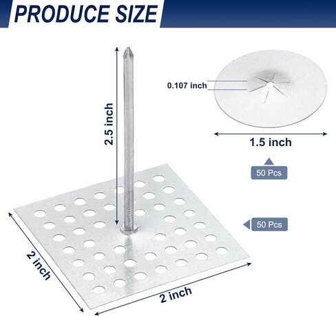 PATIKIL 200pcs Perforated Insulation Pins 2-1/2 inch, 1.5in Self Locking Washers Insulation Stick Pins Aluminum Insulation Hangers Round for Foam Board Wall Floor Ceiling 100 Set/200Pieces in Saudi Arabia