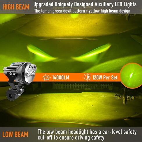 Motorcycle Fog Lights Led Kit Lemon Green/Amber Fog Light 120W/14,000LM IP68 Waterproof Running Light with Mounting Bracket Remote Wiring Harness for Motorcycle Jeep ATV in Saudi Arabia