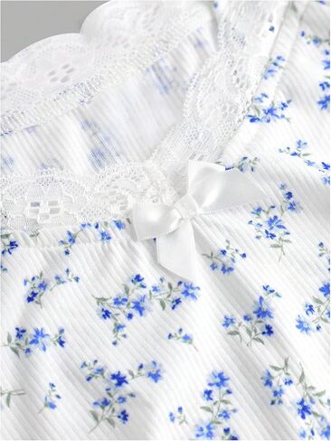 OYOANGLE Girl's Ditsy Floral Print Ruched Short Sleeve Tee Shirt Lace Trim Slim Fitted Halter Top in Saudi Arabia