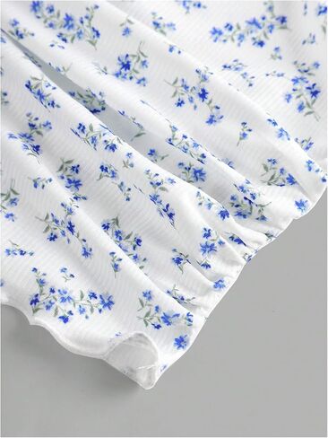 OYOANGLE Girl's Ditsy Floral Print Ruched Short Sleeve Tee Shirt Lace Trim Slim Fitted Halter Top in Saudi Arabia